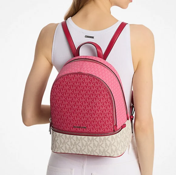 Michael kors Rhea Medium Color-Block Signature Logo Backpack (Dark Raspberry) - Picture 9 of 9